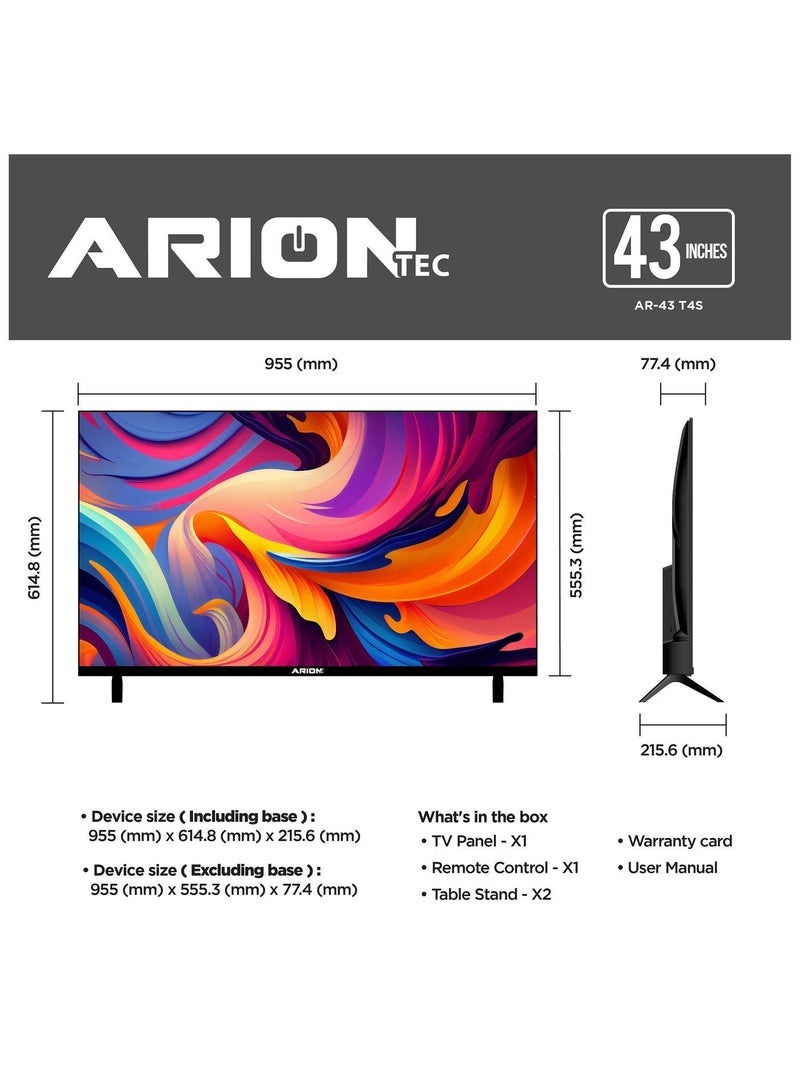 Arion 43-Inch Full HD Smart Android TV, A+ Grade Panel, Frameless Design, Wi-Fi, HDMI & USB Connectivity – AR-43 T4S - Image 3